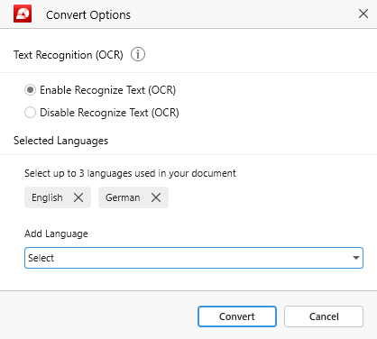 PDF Extra: selecting PDF to Word conversion settings